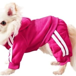MeowWow XS Small Dog Puppy Outfits - Tracksuit, Jumpsuit, Hoodie, Chihuahua Clothes, Button Pullover Striped 4 Legs Dogs Winter Cotton Sweatshirt