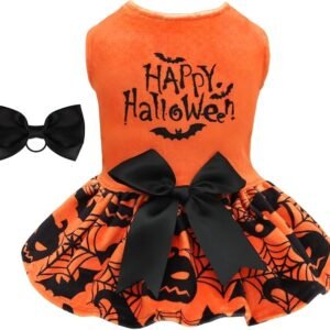 CuteBone Halloween Dog Dresses Velvet Holiday Small Dogs Clothes Onesie Pet Apparel Girl Puppy Skirt with Bow Hair Rope CVA57XS-D