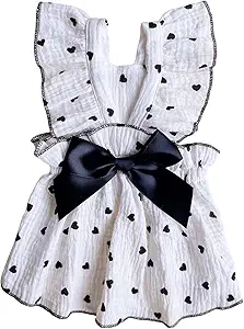 QWINEE Heart Print Dog Cat Dress Bow Decor Cute Dog Dresses Puppy Tutu Skirt Chihuahua Teddy Pomeranian Dress Birthday Holiday Clothes for Cat Kittens Small Medium Large Dogs Black