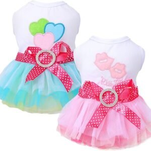 2 Pack Puppy Dresses for Small Dogs Girls Cute Princess Puppy Dresses with Rhinestones Tutu Pet Dress Outfit Female Dog Clothes Chihuahua Yorkie