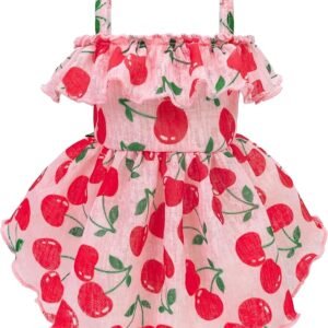 Fitwarm Cherry Dog Dress - Ruffled Hawaiian Dog Dress for Small Dogs, Female Pet Outfit - Pink