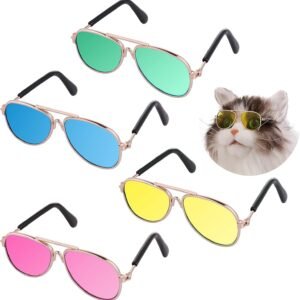 Cat Sunglasses- Pet Puppy UV Protection Sunglasses Dolls Sun Glasses, Small Dog Cosplay Photo Props Cute Sunglasses (4Pcs Sunglasses)